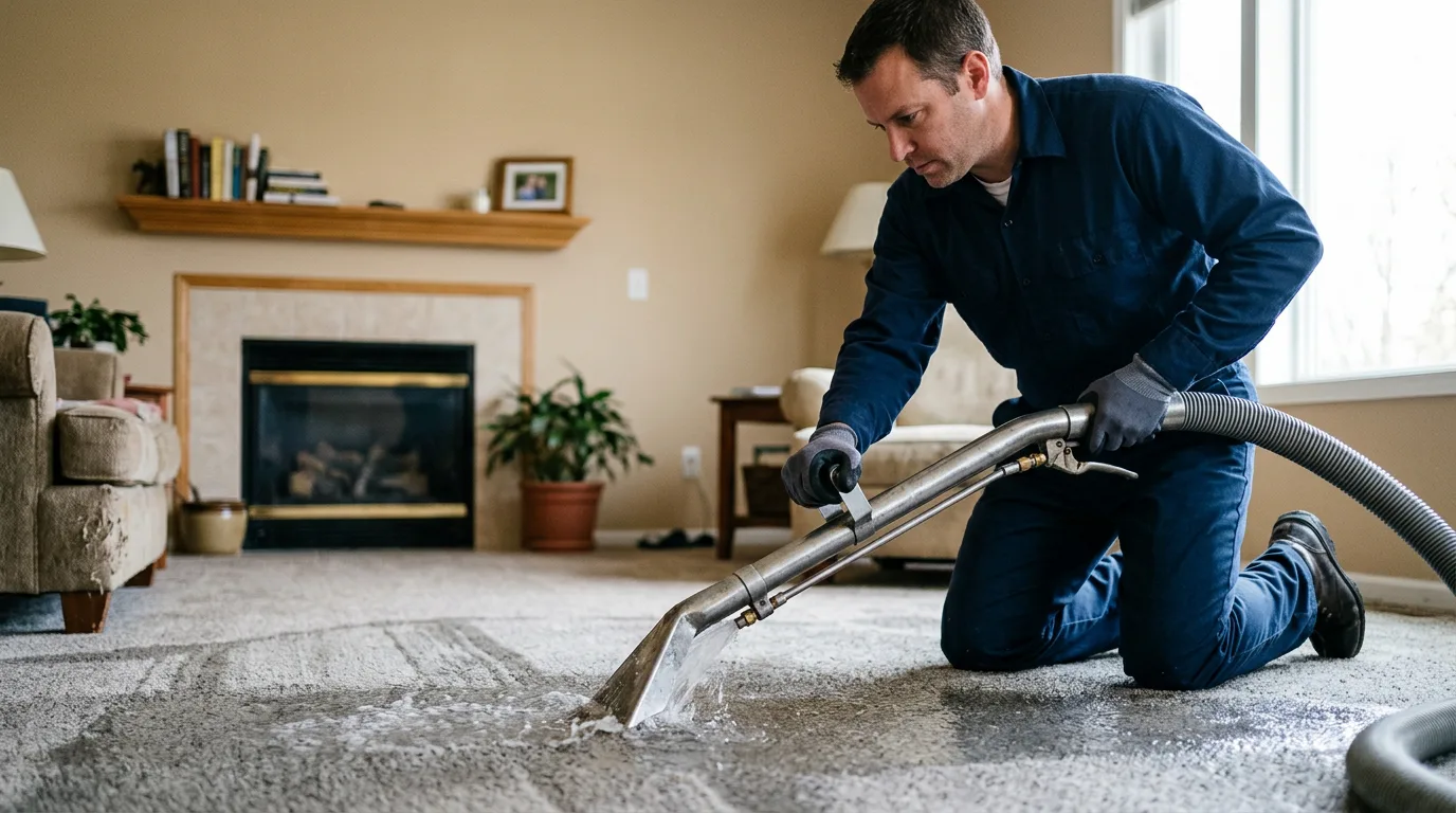 Water damage restoration technician working near Hastings, NY